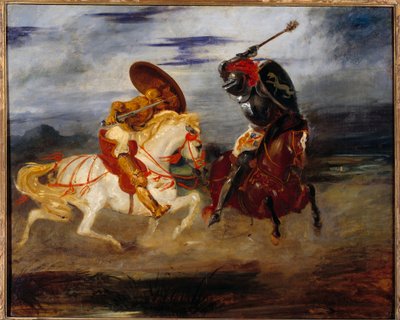 Şövalyeler kırsalda savaşır. Eugene Delacroix (1798-1863) tarafından yapılan boyama by Ferdinand Victor Eugene Delacroix