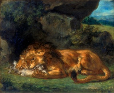 Tavşanı Yiyen Aslan, 19. yüzyıl by Ferdinand Victor Eugene Delacroix