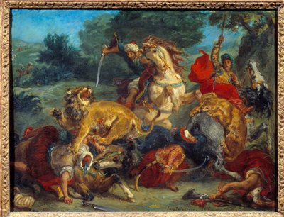 Aslan avı. Eugene Delacroix (1798-1863) tarafından yapılan boyama by Ferdinand Victor Eugene Delacroix