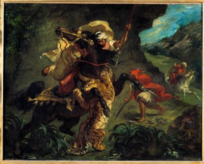 Oryantalizm: “” Kaplan avı”” Eugene Delacroix (1798-1863) tarafından tablo 1854 Güneş. 0,73x0,92 m Paris, Orsay Müzesi by Ferdinand Victor Eugene Delacroix