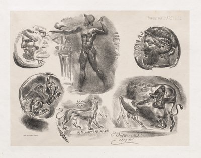 Altı Antik Sikke Levhası, 1825. by Ferdinand Victor Eugene Delacroix