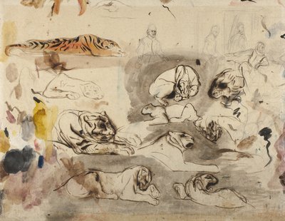 16. yüzyıl kostümlü kaplan ve erkek çizimleri, 1828-29 by Ferdinand Victor Eugene Delacroix