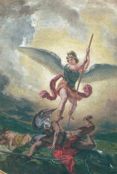 Aziz Michael ejderhayla savaşıyor, detay, şapel des Saints-Anges 1849-1861 (alçı üzerine yağ ve mum) by Ferdinand Victor Eugene Delacroix