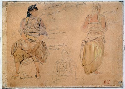 Arap Kadınları Çalışmaları Eugene Delacroix (1798-1863) 1832 Paris, Louvre Müzesi tarafından suluboya vurgularıyla kurşun madeni çizimi by Ferdinand Victor Eugene Delacroix