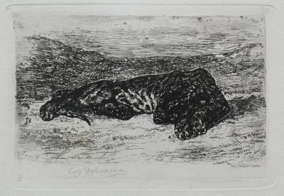Çölde yatan kaplan. by Ferdinand Victor Eugene Delacroix
