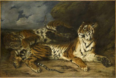 Annesiyle Oynayan Genç Kaplan, 1830. by Ferdinand Victor Eugene Delacroix