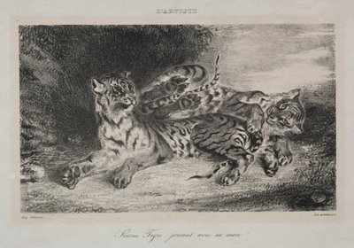 Annesiyle Oynayan Genç Kaplan, 1831. by Ferdinand Victor Eugene Delacroix
