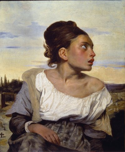 Mezarlıkta genç yetim - tuval üzerine yağlıboya by Ferdinand Victor Eugene Delacroix