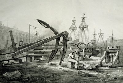 Donanma tersanesindeki çapalar, Ferdinand Perrot, litografi by Ferdinand Victor Perrot
