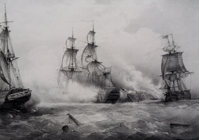74 silahlı İngiliz ve Amerikan üçüncü sınıf yelkenli gemileri arasında mücadele, Ferdinand Perrot tarafından litografi by Ferdinand Victor Perrot