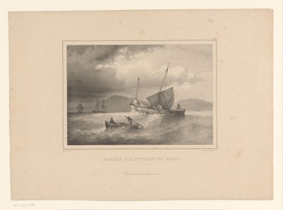 Yüksek dalgalar arasında telli brig Brick a la cote (nesne üzerindeki başlık) Deniz Çalışmaları, Ferdinand Victor Perrot (dizi adı) by Ferdinand Victor Perrot