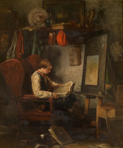 Stüdyoda Genç Sanatçı (panel üzerine yağlıboya) by Ferdinand de Braekeleer