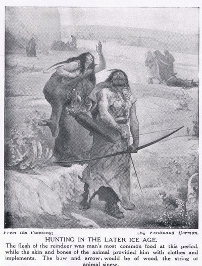 Geç Buz Devri'nde avlanma, 'Hutchinson's History of the Nations'dan bir örnek, c.1910 by Fernand Cormon