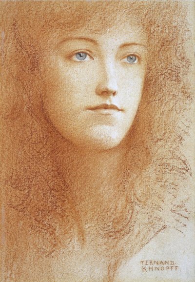 ""Genç Bir İngiliz Kadının Portresi"" Kağıt Üzerinde Sanguine Fernand Khnopff (1858-1921) 1890 Dolaylarında Özel Koleksiyon by Fernand Khnopff