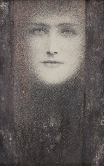 Siyah Perdeli Maske, 1909 dolayları (kağıt üzerinde beyazla vurgulanmış renkli tebeşirler) by Fernand Khnopff