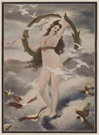 Kuşlarla çevrili kadın (renkli taş) by Fernand Le Quesne