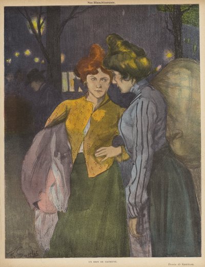 Sohbet eden iki çamaşırcı kadın (renkli taş) by Fernand Louis Gottlob
