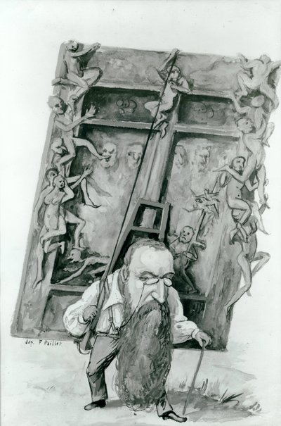 Cehennemin kapılarını taşıyan Auguste Rodin portresi (kağıt üzerinde wc) by Fernand Paillet