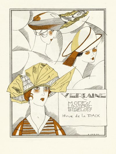 Verlaine, Modes, Lingerie, Biblolar, pub için reklam. 1914 (kalıp baskısı) by Fernand Siméon
