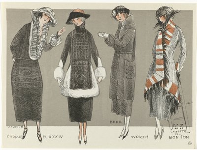 Gazette du Bon Ton, 1920 - No. 7, Croquis Pl XXXIV: Değer / Bira / Değer (nesne üzerindeki başlık) by Fernand Siméon