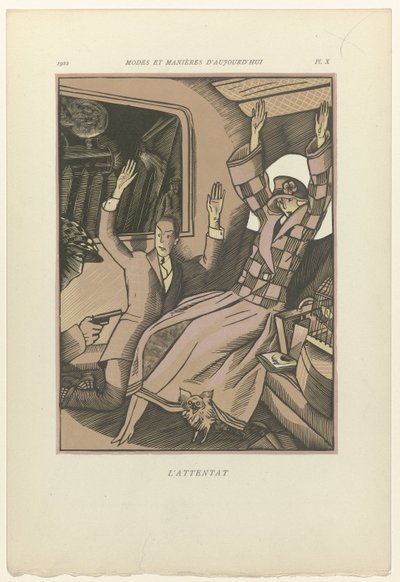 Bugünün Moda ve Görgü Kuralları, 1922, Levha 10: Saldırı by Fernand Siméon