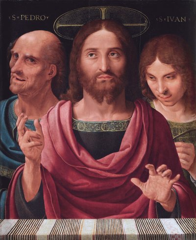 Aziz Petrus ve Yuhanna arasında Salvator Mundi, c.1507 (tahta üzerine yağlı boya) by Fernando Yanez de Almedina