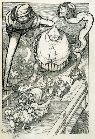 Fabllar: Prens, hizmetkârları tarafından takip edilerek şehre girer. Filiberto Scarpelli