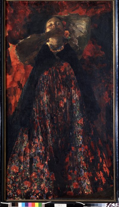 Bir kız (Bir Kız). Geleneksel kostümlü bir köylü kadın. Filipp Andreevich Maliavin (Maliavine) (veya Andreyevich Malyavin) (1869-1940) tarafından yapılan boyama, tuval üzerine yağlı boya by Filipp Andreevich Maliavin