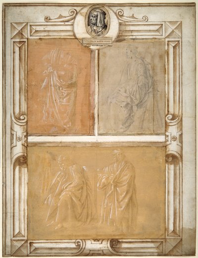 Drapeli figürlerin etüdleri (hazırlanmış kağıt üzerinde beyaz gövde rengi ile yükseltilmiş gümüş nokta) by Filippino (follower of) Lippi