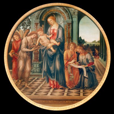 Meryem çocuk, melekler ve Vaftizci Yahya ile by Filippino Lippi