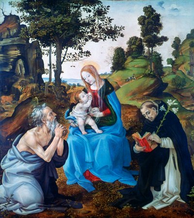 Aziz Jerome ve Dominic ile Bakire ve Çocuk, c1485 by Filippino Lippi
