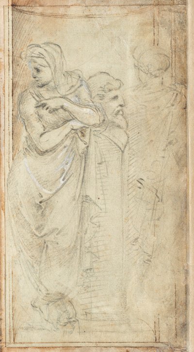 Bir Herm Her İki Yanında Duran Dökümlü İki Kadın by Filippino Lippi