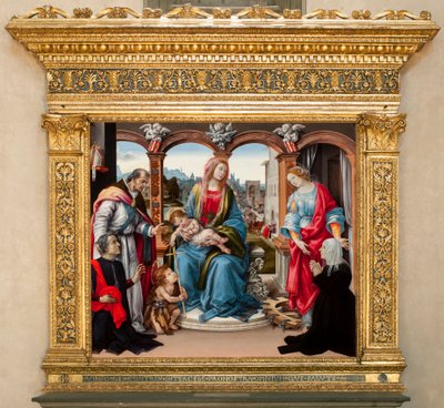 Bakire çocuk ve Aziz Vaftizci Yahya, Aziz Martin ve İskenderiyeli Aziz Catherine. Nerli Altarpiece (panelde tempera by Filippino Lippi
