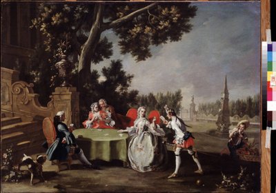 ""Kart Partisi"" Bir bahçede oynayan İtalyan soyluları grubu. Filippo Falciatore (1718-1768) tarafından yapılan boyama 18. yüzyıl Puşkin Müzesi, Moskova by Filippo Falciatore