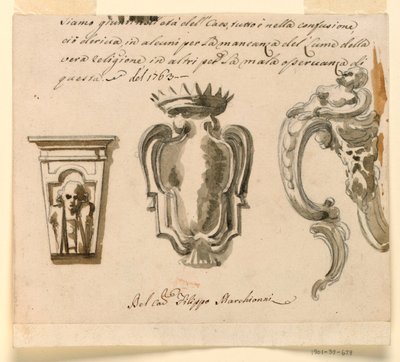 Çizim, Bir Konsol ve Arma Tasarımı, 1763 by Filippo Marchionni