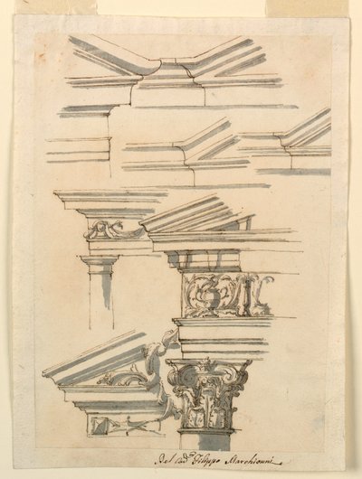 Çizim, Entablatures ve Alınlık Çalışmaları, yaklaşık 1770 by Filippo Marchionni
