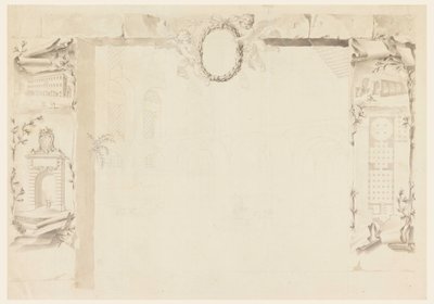 Çizim, Papalık fabrikasının (Magazins of Annona) inşasına atıfta bulunan bir anma sayfası için bitmemiş tasarım, 1760-69 by Filippo Marchionni