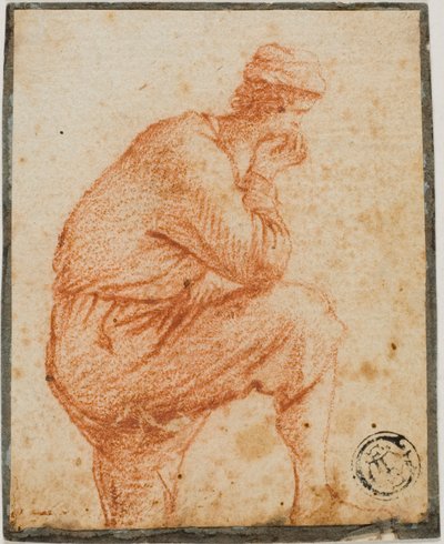 Profilden Genç Adam, Çenesi Elinde, Kaldırılmış Dizine Yaslanmış by Filippo Napoletano