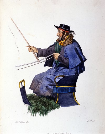 Napoli şehrinin küçük işletmesi: arabacı. F. Palizza'nın bir tablosundan sonra gravür. Francesco de Bourcard'ın bir çalışmasından “” Costumi del regno di Napoli”” by Filippo Palizzi