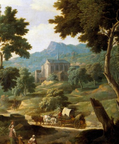 Kilise ile manzara Filippo verali (Veralli veya Veraldi) (17. yüzyıl) Orleans Güzel Sanatlar Müzesi tarafından yapılan bir resmin detayı by Filippo Verali
