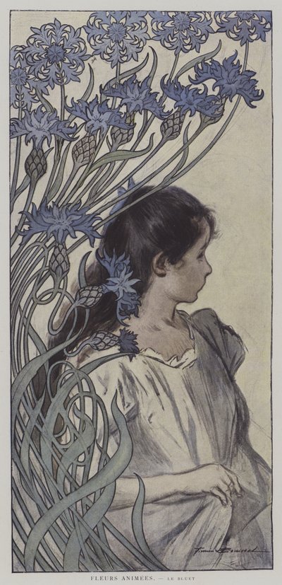Fleurs Animeleri. Le Bluet. (Animasyonlu Çiçekler: Peygamber Çiçeği) (renkli taş) by Firmin (after) Bouisset