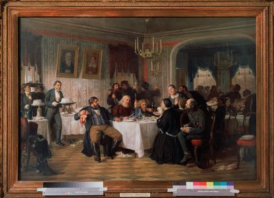 Tüccarın Cenaze Ziyafeti - Firs Sergeevich Zhuraviev (1836-1901), tuval üzerine yağlı boya, yaklaşık 1870, Rus sanatı 19. yüzyıl - Devlet Tretyakov Galerisi, Moskova by Firs Sergeevich Zhuravlev
