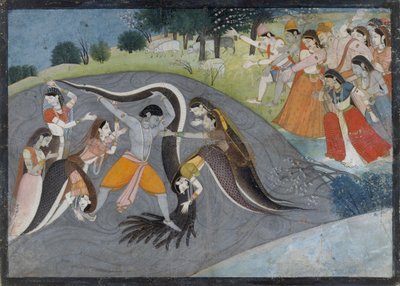 Krishna Subadung Kalia, Yılan Şeytan: Bir Bhagavata Purana Serisinden Folyo, yaklaşık. 1785. by First generation after Manaku and Nainsukh.