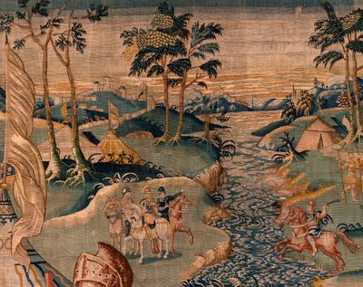 Flaman halısı. Granikos Nehri yakınında askeri kamp. Oudenaarde Atölyesi. 377x393cm. Env 83104-9 /00011. 17. yüzyıl. by Flemish School