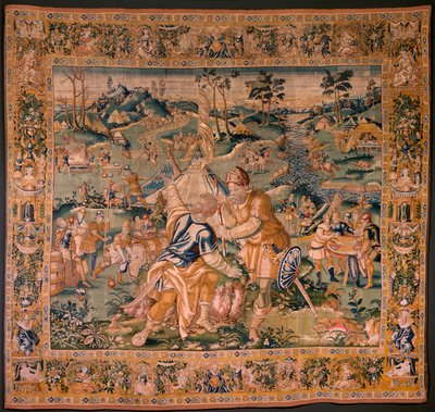 Flaman halısı. Granikos Nehri yakınında askeri kamp. Oudenaarde Atölyesi. 377x393cm. Env 83104-9 /00011. 17. yüzyıl. by Flemish School
