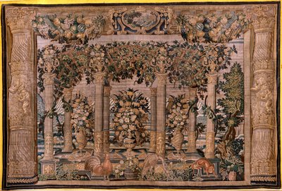 Flaman halısı. Hayvanlarla Seri Galeriler veya Espaliers Galerileri (Galerías con animales o Galerías de emparrados 10). Serinin ikincisi. İpek ve yün. 17. yüzyıl. by Flemish School