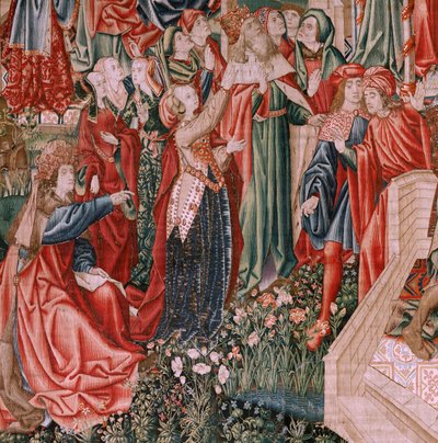 Flaman halısı. Seri İnsan Kefareti veya Kötülükler ve Erdemler. Çocukken Kurtarıcı İsa (Cristo Salvador como Niño). Serideki beşinci goblen (Palencia