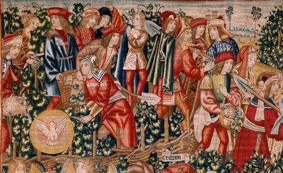 Flaman halısı. Dizi Bağdaki İşçilerin Meselleri. Dinar ödemesi (El pago del denario). Serinin ikinci halısı. Brüksel imalatı, Pieter van Aelst