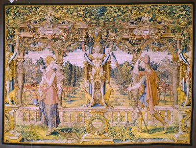 Flaman halısı. Vertumnus ve Pomona Serisi: Bir çiftçiye dönüşen Vertumnus (çiftçi olarak Vertumnus, Vertumno transformado ve çiftçi olarak). Willem de Pannemaker stüdyosu. yaklaşık 1545-1550. by Flemish School