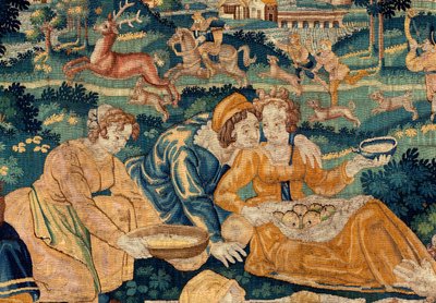 Flaman halısı. Köy yemeği. Oudenaarde Atölyesi. 331x465cm. Iinv (83073)-8 / 00008. 17. yüzyıl. by Flemish School